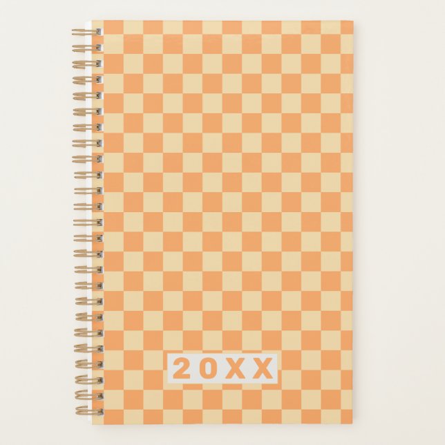Retro Gelb Orange Schachbrettmuster Planer (Vorderseite)