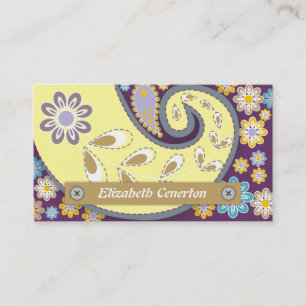 Retro Gelb, Pflaumen-Paisleymuster floral Visitenkarte