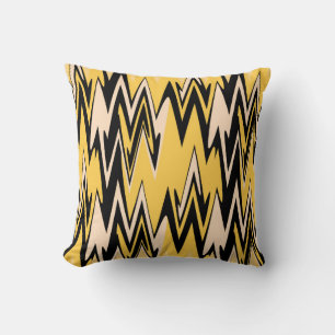 Retro Gelb, Schwarzer Zickzack Abstract Art Deco Kissen