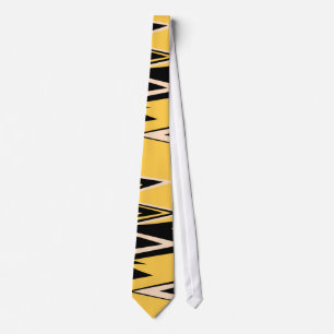 Retro Gelb, Schwarzer Zickzack Abstract Art Deco Krawatte