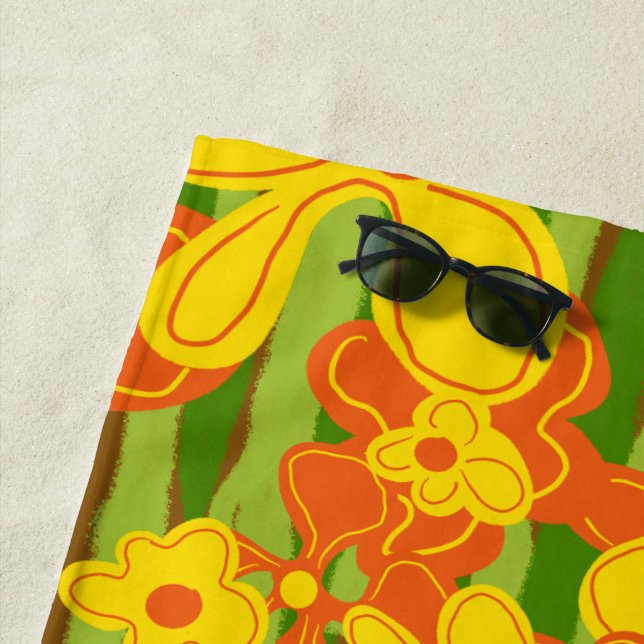 Retro-Gelbe Blumen aus den 70er Jahren Strandtuch (Beispiel)