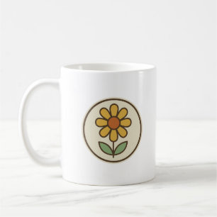 Retro Gelbe Daisy Kreisförmiges Emblem Kaffeetasse