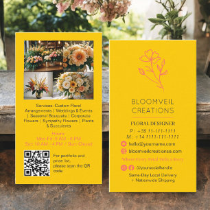 Retro-gelbe minimalistische floristische Fotos qr- Visitenkarte