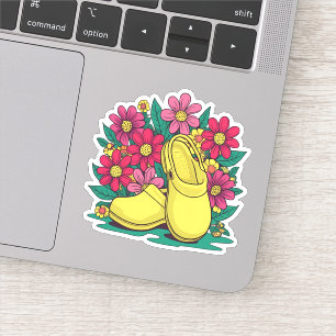 Retro-Gelbe Pflegekleidung mit Blume Aufkleber