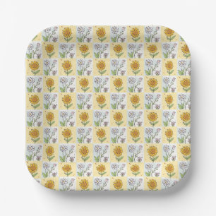 Retro gelbe Sonnenblume Florale Geburtstagsfeier Pappteller
