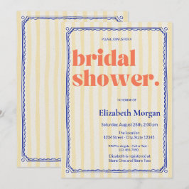 Retro-Gelbe Streifen Blau Rahmen Brautparty Einladung