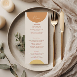 Retro gelbe Terrakotta Bögen Boho Hochzeitsdinner Menükarte