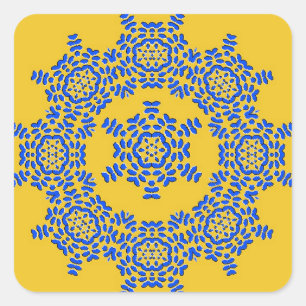 Retro-gelbe und blaue Blumen-Keramikfliesen-Aufkle Quadratischer Aufkleber
