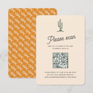 Retro-gelber Saguaro-Kaktus-Wüstenhochzeits-QR-Cod RSVP Karte