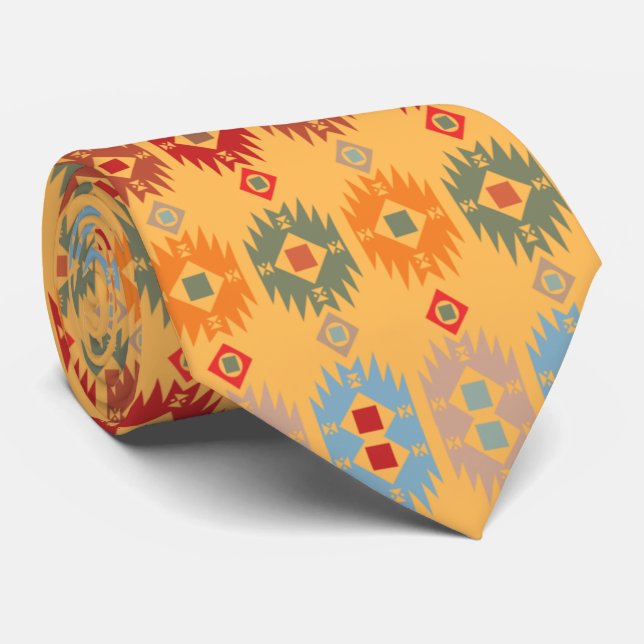 Retro-gelbes blaues Muster für ihn Krawatte (Gerollt)