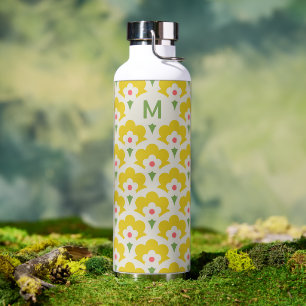 Retro Gelbes Blumengarten-Muster Trinkflasche