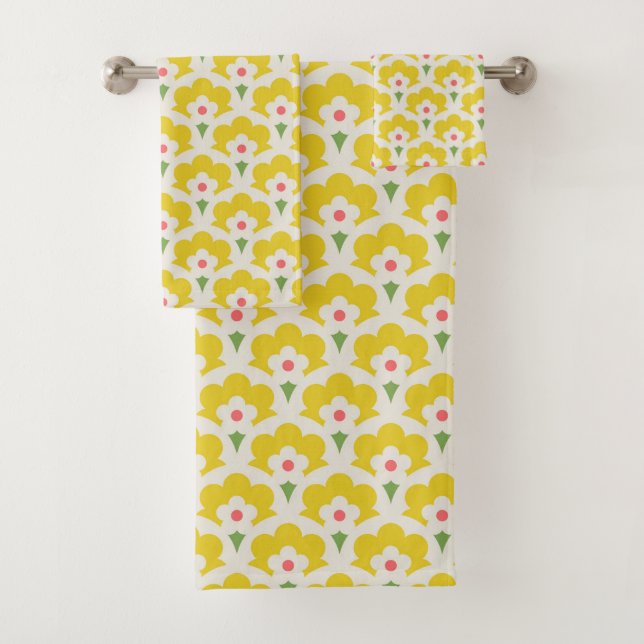 Retro Gelbes Blumengartenmuster Badhandtuch Set (Insitu)