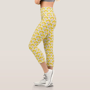 Retro Gelbes Blumengartenmuster Capri Leggings