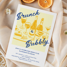 Retro-gelbes "Brunch & Bubbly"-Brautbad Einladung