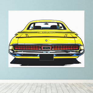 Retro-gelbes Muscle-Car, Illustration im Pop-Art-S Leinwanddruck