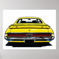 Retro-gelbes Muscle-Car, Illustration im Pop-Art-S