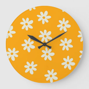 Retro Gelbes weißes Blumenmuster Einfaches Muster  Große Wanduhr