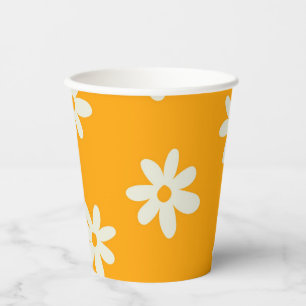 Retro Gelbes weißes Blumenmuster Einfaches Muster Pappbecher