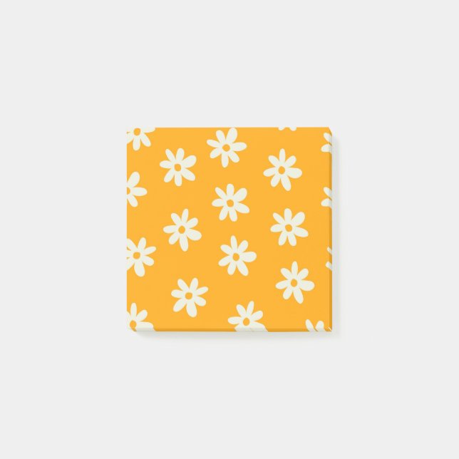 Retro Gelbes weißes Blumenmuster Einfaches Muster  Post-it Klebezettel (Vorderseite)