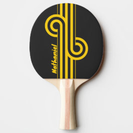 Retro-Gelbjacken-Streifen-Schleife mit Namen Tischtennis Schläger