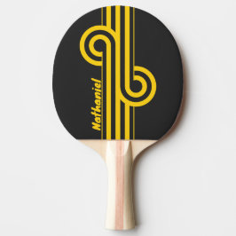 Retro-Gelbjacken-Streifen-Schleife mit Namen Tischtennis Schläger