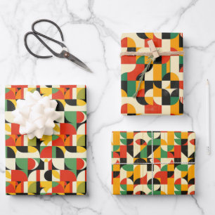 Retro Geometric 2D Pattern - Fett Mitte Jahrhunder Geschenkpapier Set