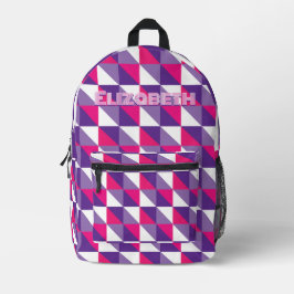 Retro Geometric Abstract Pink Purple & White Name Bedruckter Rucksack