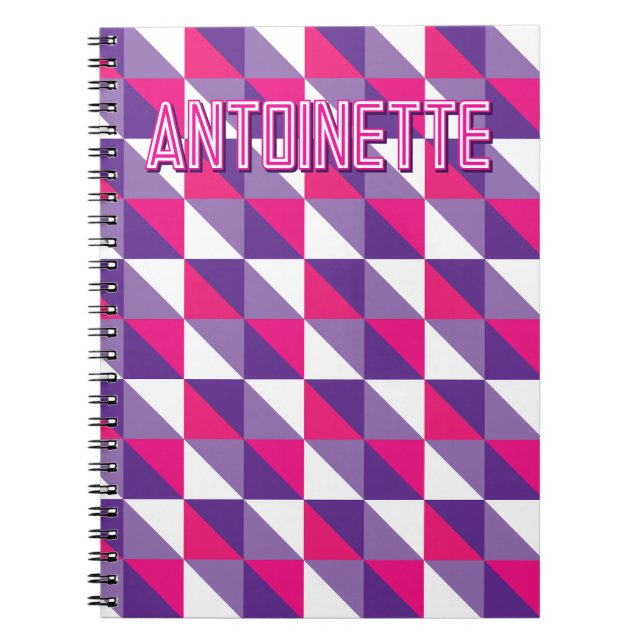 Retro Geometric Abstract Pink Purple & White Name Notizblock (Vorderseite)