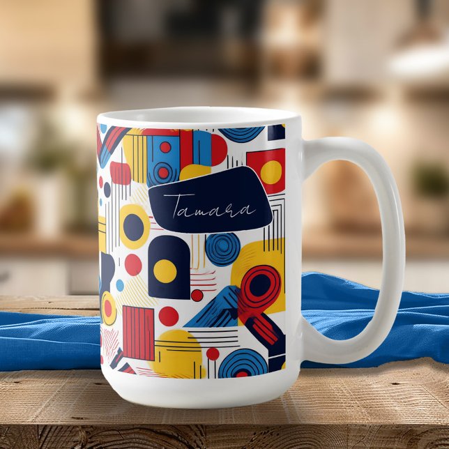 Retro Geometric Abstrakt Pat#10 Navy Red ID1067 Kaffeetasse (Von Creator hochgeladen)