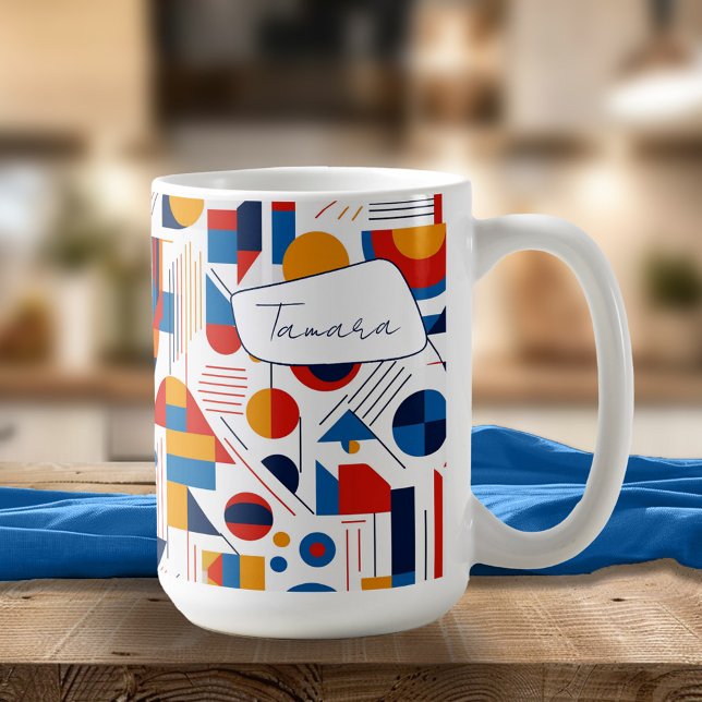 Retro Geometric Abstrakt Pat#11 Navy Gold ID1067 Kaffeetasse (Von Creator hochgeladen)