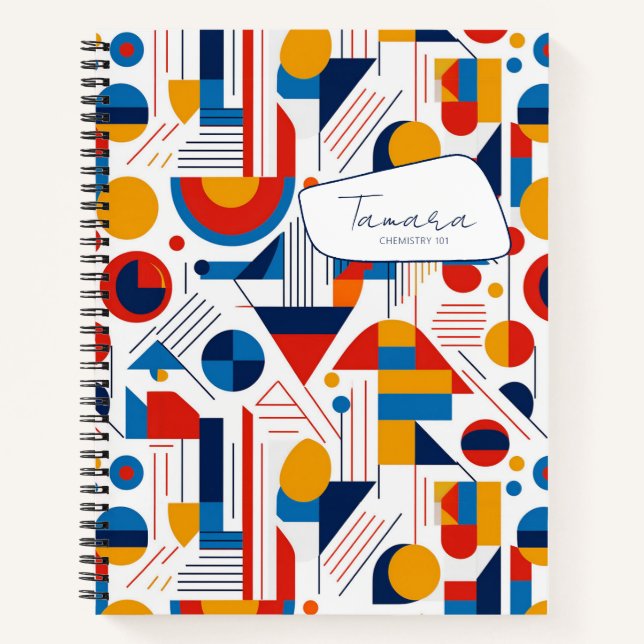 Retro Geometric Abstrakt Pat#11 Navy Gold ID1067 Notizbuch (Vorderseite)