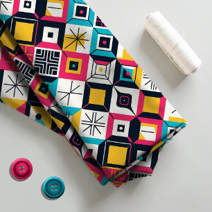 Retro Geometric Abstrakt Pat#12 Multi Color ID1067 Stoff