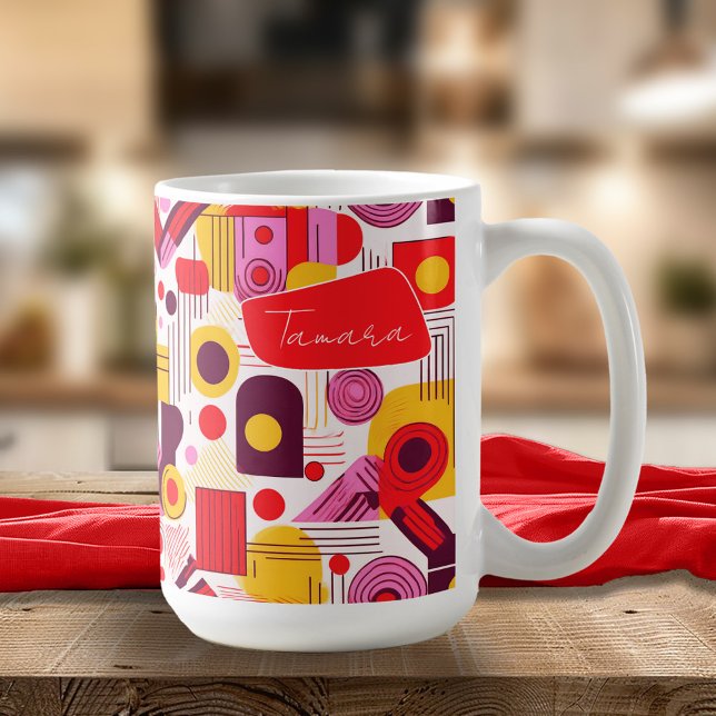 Retro Geometric Abstrakt Pat#13 Red Orange ID1067 Kaffeetasse (Von Creator hochgeladen)