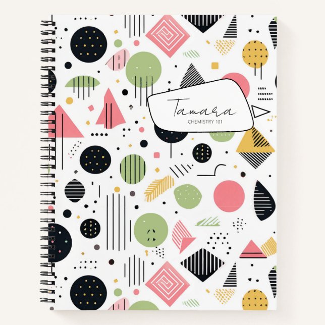 Retro Geometric Abstrakt Pat#2 Sage Pink ID1067 Notizbuch (Vorderseite)