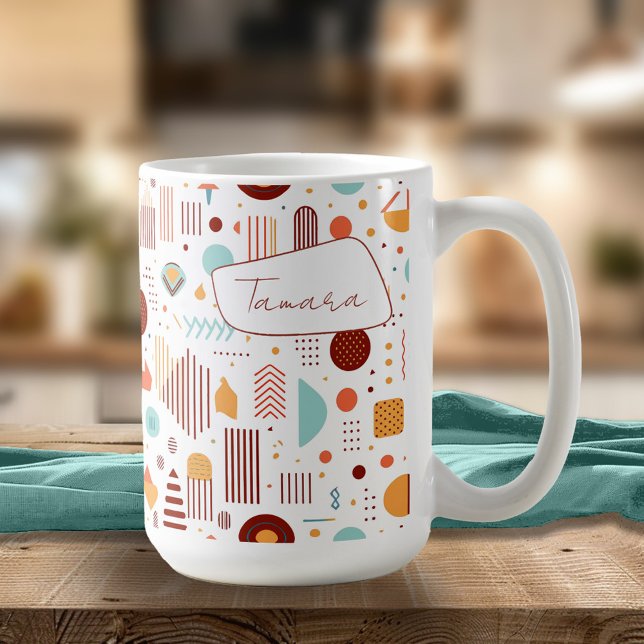 Retro Geometric Abstrakt Pat#5 Brick Gold ID1067 Kaffeetasse (Von Creator hochgeladen)