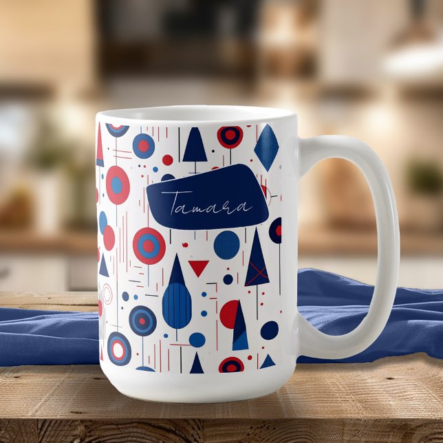 Retro Geometric Abstrakt Pat#9 Navy Red ID1067 Kaffeetasse (Von Creator hochgeladen)