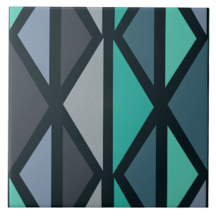 Retro Geometric Art Dreiecke Schwarz Aquamarin Fliese