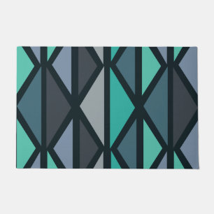 Retro Geometric Art Dreiecke Schwarz Aquamarin Fußmatte