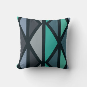 Retro Geometric Art Dreiecke Schwarz Aquamarin Kissen