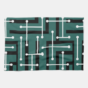 Retro Geometric Art Maze Aquamarin Geschirrtuch