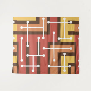 Retro Geometric Art Maze Burnt Orange Wandteppich