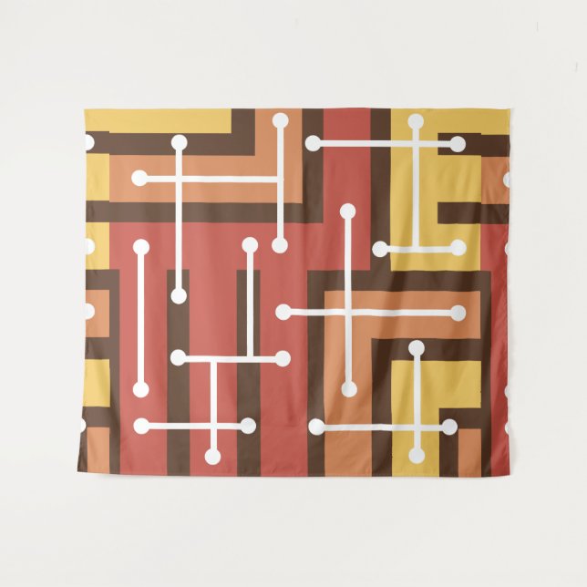 Retro Geometric Art Maze Burnt Orange Wandteppich (Vorderseite (Horizontal))