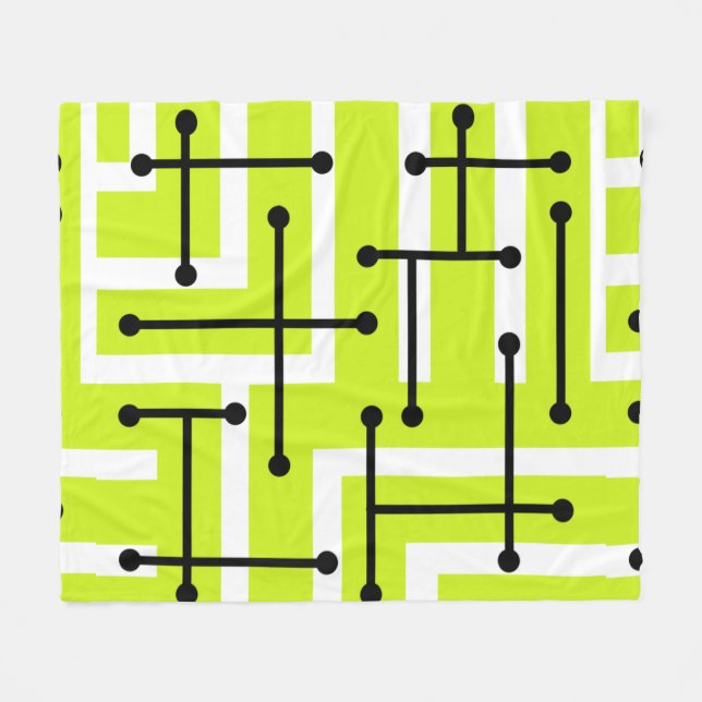 Retro Geometric Art Maze Chartreuse Fleecedecke (Vorderseite (Horizontal))