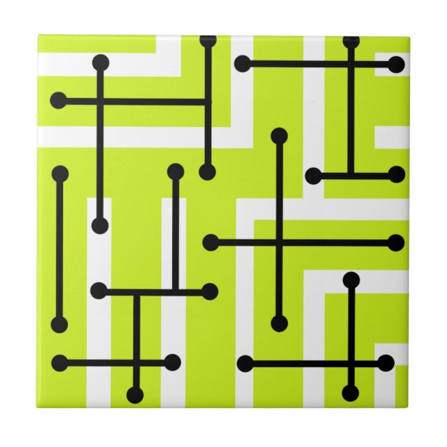 Retro Geometric Art Maze Chartreuse Fliese (Vorderseite)