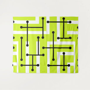 Retro Geometric Art Maze Chartreuse Wandteppich