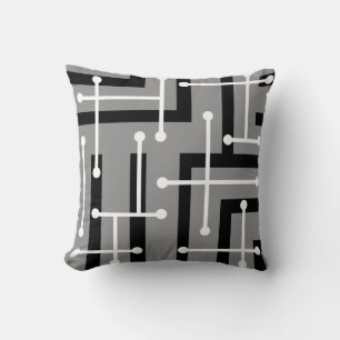 Retro Geometric Art Maze Grau Kissen