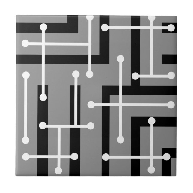 Retro Geometric Art Maze Gray Fliese (Vorderseite)