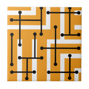 Retro Geometric Art Maze Orange Fliese