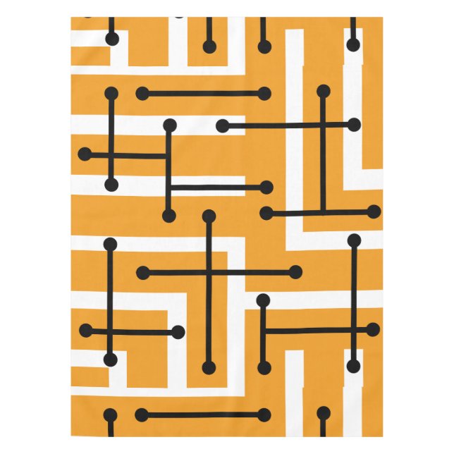 Retro Geometric Art Maze Orange Tischdecke (Vorderseite)