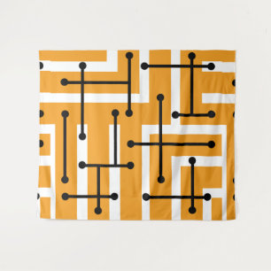 Retro Geometric Art Maze Orange Wandteppich